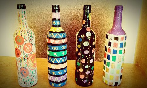 Close-up of wine bottles