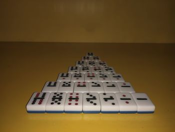 High angle view of piano on table