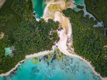 Aerial view of landscape and sea