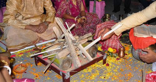 High angle view of couple during wedding ceremony
