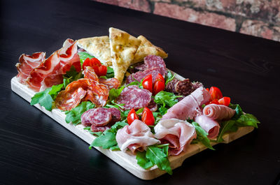 High angle view of food on table