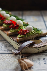 Close-up of strawberries in plate on table