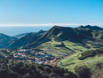 High angle view of mountains against sky