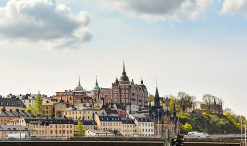 Spring view of the old town 18th century housing in sodermalm district of stockholm, sweden