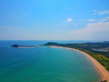 Scenic view of sea against blue sky