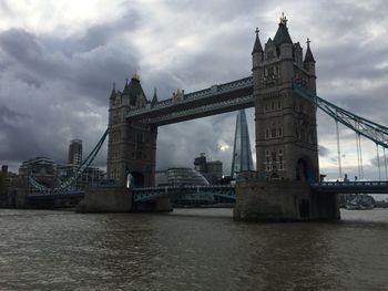 View of bridge over river against cloudy sky
