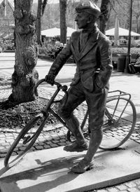 Full length of man riding bicycle on tree