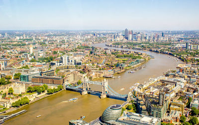 High angle view of city buildings