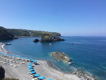 High angle view of sea against clear sky