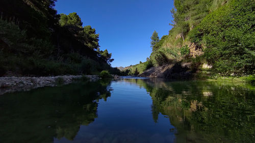 Scenic view of lake against blue sky