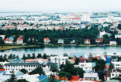 High angle view of townscape and buildings in city