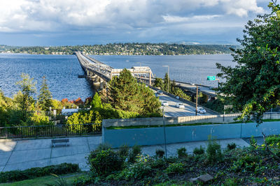 A view of interstate ninety floating bridges from seattle.