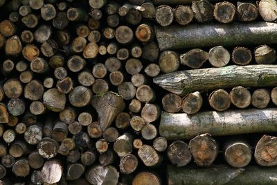 Full frame shot of stacked logs