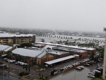 High angle view of city during winter