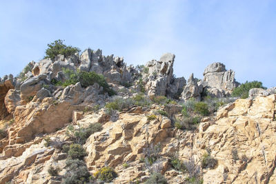 Rock formations on landscape against sky