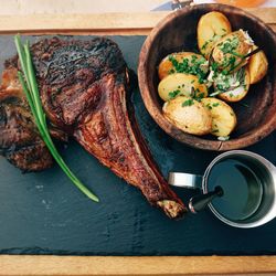 Directly above shot of food in plate on table