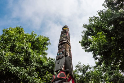 Low angle view of statue against sky