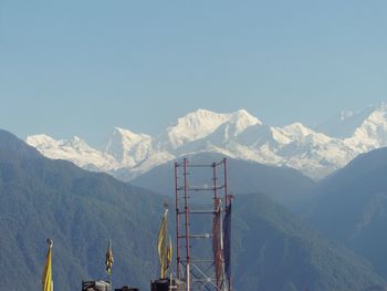 Panoramic view of mountains against clear sky