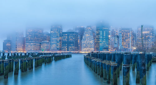 Panoramic view of sea and cityscape against sky