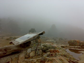 View of mountain landscape during foggy weather