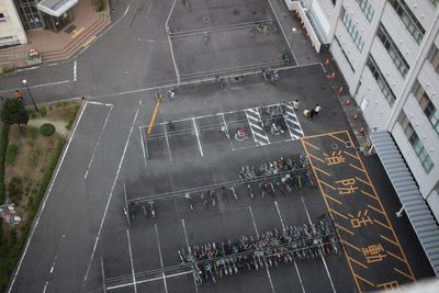 High angle view of bicycle parked on street