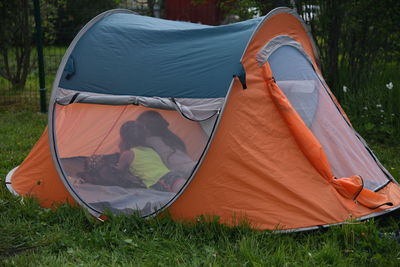 Tent in field