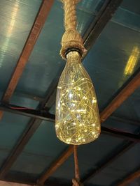 Low angle view of illuminated light bulb