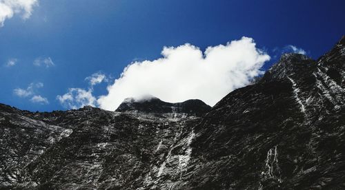 Scenic view of mountains against cloudy sky