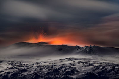 Scenic view of volcano against sky