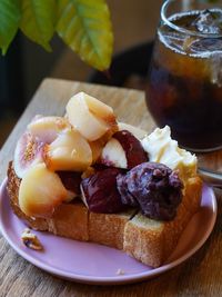 Close-up of food in plate on table