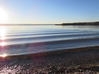 Scenic view of ammersee against sky during sunset