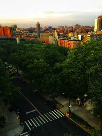 High angle view of street amidst buildings in city