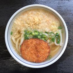 Close-up of soup in bowl on table