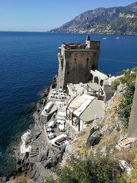 High angle view of buildings in sea