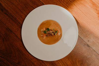 High angle view of food in plate on table