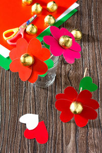 High angle view of christmas decoration on table