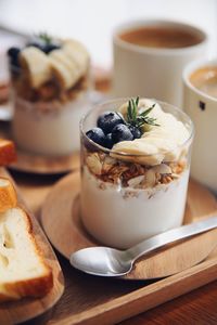 Close-up of breakfast served on table