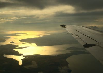 Aerial view of landscape at sunset