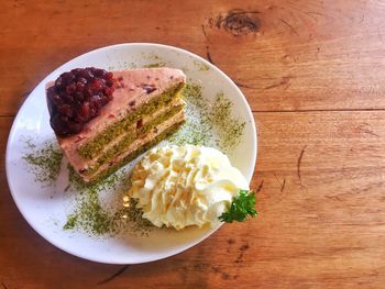 High angle view of breakfast in plate on table