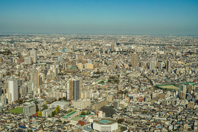 High angle view of townscape against clear sky