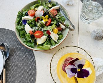 High angle view of food in plate on table