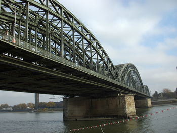 Low angle view of bridge over river against sky