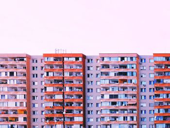 Low angle view of buildings against clear sky