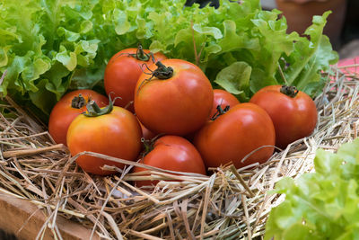 Close-up of tomatoes in basket