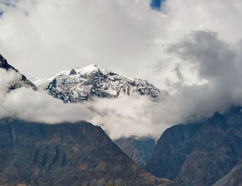 Scenic view of snowcapped mountains against sky