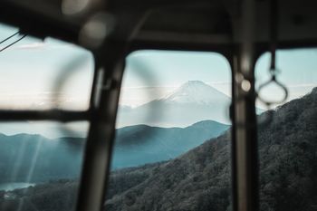 Close-up of mountains against sky seen from overhead cable car