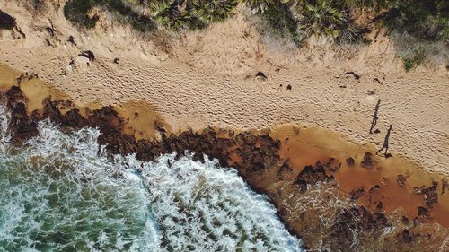 High angle view of rocks on beach