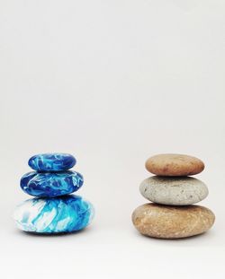 Close-up of cookies against white background