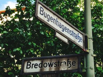 Close-up of signboard against trees