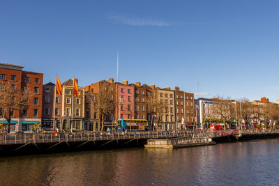 River by buildings against sky in city